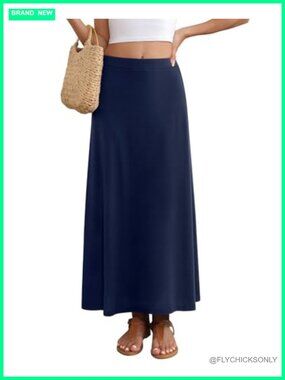 Flowy A-Line Maxi Skirt High Waisted Casual Long Skirt